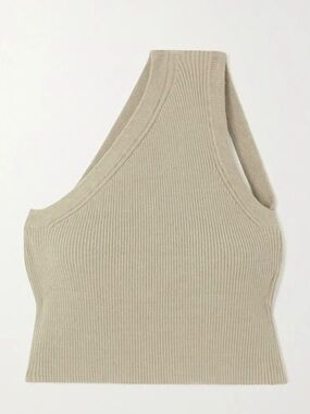 Jacquemus Ribbed One-Shoulder Tank Top - Beige